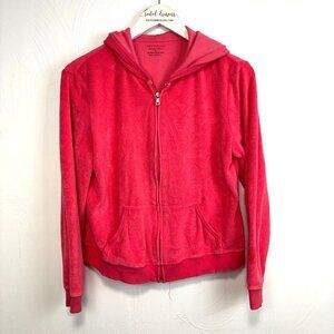 NY&C Sport Velour Track Jacket Pink Long Sleeve Zip Up Hooded 90s Y2K Womens M
